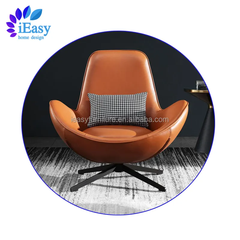 iEasy furniture luxury orange Wholesale Modern Egg Chair PU Leather Revolving Stainless Steel Leg Indoor Leisure Lounge Chair