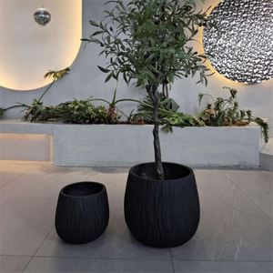 Macetas Redondas Nórdicas de Cemento Negro, Macetas Grandes de Cemento para Plantas de Exterior e Interior - Product Image 1
