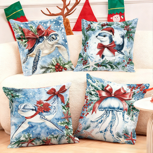 Bantal hiasan Natal berbentuk makhluk laut dengan pita merah dan hiasan holly untuk dekorasi liburan yang meriah - Product Image 1