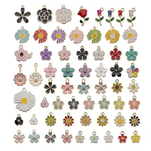 Mix 60/set DIY Ornaments Flower Alloy Drop Oil Enamel Pendant Pearl Cherry Earrings Necklace Accessories for Jewelry Making