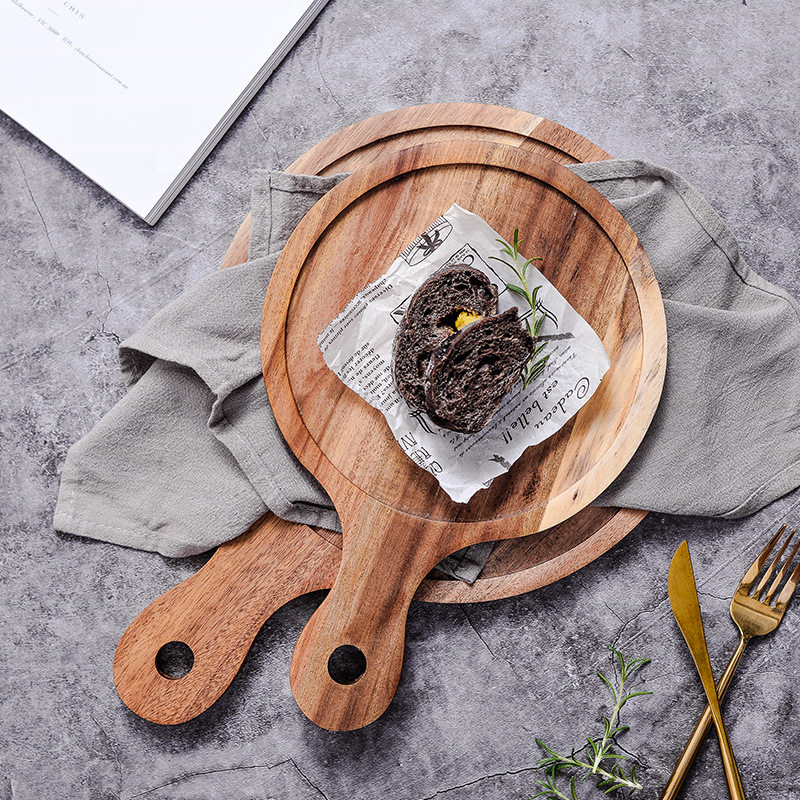 Small Black Slate Stone Acacia Wood Slate Pizza Plate Black Western Food Plate Sushi Steak Plate For Children · image 6