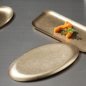 Plato para servir de acero inoxidable y dorado Vintage para <span class=keywords><strong>restaurante</strong></span>, brochetas para barbacoa, bandeja de <span class=keywords><strong>Sushi</strong></span>, platos grandes y poco profundos de almacenamiento de alimentos retro para Cocina - Product Image 5