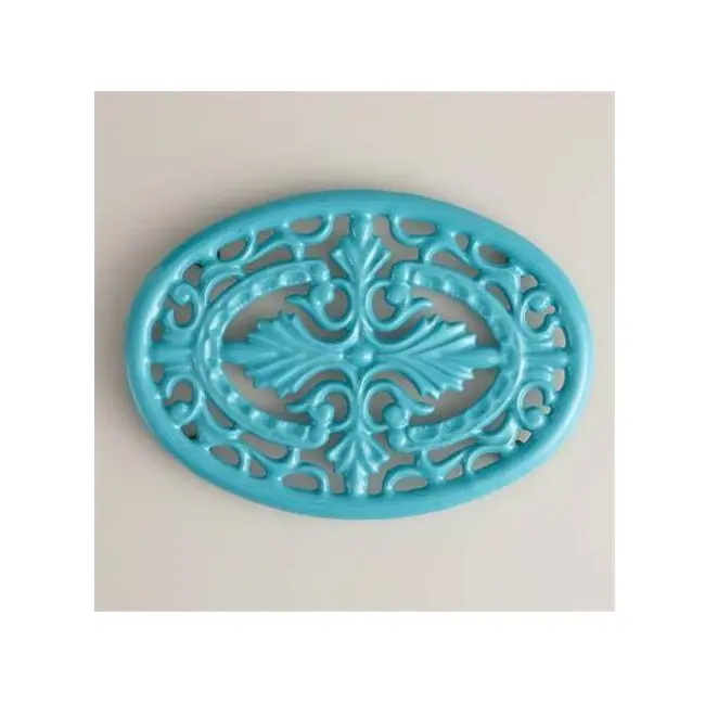 Metal elegante personalizado artesanal personalizado elegante Trivet Decorativo Céu Azul Oval para servir prato quente