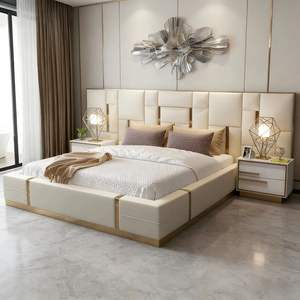 Letti Imbottiti Moderni <span class=keywords><strong>con</strong></span> Materassi in Tessuto Rialzati, Mobili Moderni in Pelle di Lusso <span class=keywords><strong>con</strong></span> Contenitore, <span class=keywords><strong>Letto</strong></span> Singolo, <span class=keywords><strong>Matrimoniale</strong></span>, Queen o King Size - Product Image 2