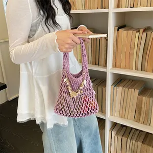 Sac seau en filet tressé d'été 2026 pour femme, sac à bandoulière en crochet fait main, fourre-tout décontracté pour <span class=keywords><strong>la</strong></span> plage et les vacances - Product Image 4