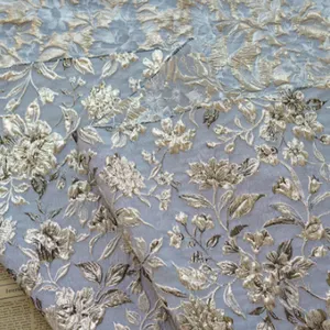 Kualitas tinggi 100% poliester kain Jacquard kain brokat tenun pola bunga untuk gaun