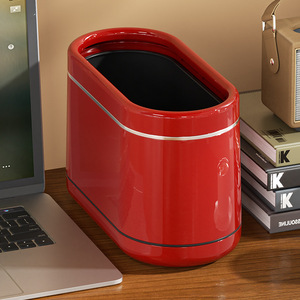 Mini Desktop Trash Can Oval Red Space Saving Indoor Waste Bin For Home Office Bedroom - Product Image 3
