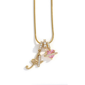 Collar con Letra Inicial Chapado en Oro de 18K, 26 Letras, Corazón Rosa y Azul, Cadena de Oro y Plata con Circonitas, Estilo INS, Joyería de Moda para <span class=keywords><strong>Mujer</strong></span> - Product Image 6