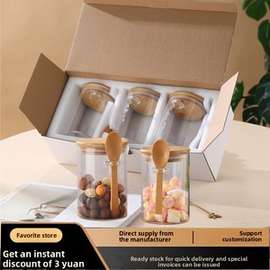 Commercio all'ingrosso Design moderno rotondo barattoli sigillati in vetro con cucchiaio di legno di alta qualità per la conservazione degli alimenti da cucina <span class=keywords><strong>Set</strong></span> di vasetti - Product Image 6