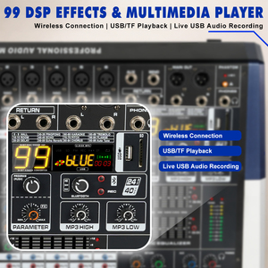 KV60 Power Audio Mixer 350W 6-Channel Console Mixing 99 DSP Effects USB <strong>Interface</strong> <strong>DJ</strong> <strong>Controller</strong> Stage - Product Image 5