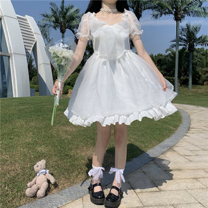 Black Summer Dress Sweetheart Neck Puff Sleeve Mesh Midi Skirt Vintage Party Casual Dress Empire Waistline Translucent - Product Image 4