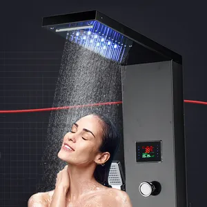 浴室发光二极管淋浴面板塔淋浴混合器水龙头壁挂式6功能设计瀑布降雨淋浴面板