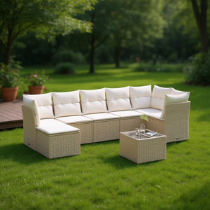 D0100XFNJJP Set Divano da Esterno 8 Pezzi in Rattan PE Beige, Arredamento da Giardino Contemporaneo Resistente alle Intemperie - Product Image 2