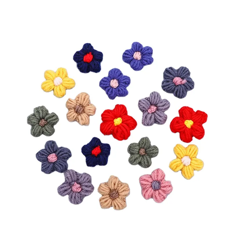 Diy 의류 액세서리 패션 간단한 머리핀 수제 꽃 모티브 모직 DIY 양모 꽃 도매 작은 모티브 패치