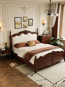Base de Cama de Madera Maciza Premium, Cabecero Tapizado Ondulado Estilo Francés Vintage, Patas Torneadas, Muebles de Dormitorio Cómodos y Estables para el Hogar - Product Image 3