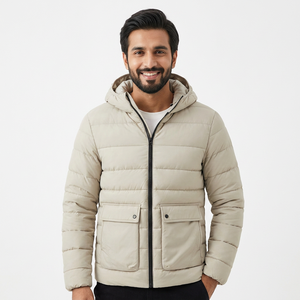 Fabricante de diseño personalizado invierno cálido grueso bombardero de nailon acolchado chaqueta con cremallera con capucha desmontable - Product Image 1