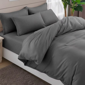 Modern Grey Stripe <b>Bedding</b> <b>Set</b> Cotton Bed Linen Soft Touch Durable Duvet Cover <b>Set</b> Elegant Design - Product Image 1
