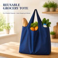 Sac de courses pliable en polyester 46 x 66 cm avec bandoulière large, réutilisable pour les courses et les voyages