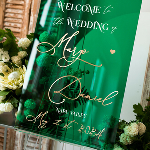 ป้ายต้อนรับงานแต่งงานอะคริลิคสีเขียวทองสุดหรูแบบส่วนตัว พร้อมขาตั้ง ดีไซน์ถอดประกอบได้ และจัดส่งรวดเร็ว - Product Image 2