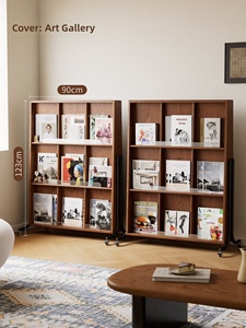 Étagère à magazines mobile en bois massif sur roulettes, présentoir à livres vintage, support pour livres illustrés, autoportant pour bibliothèque à domicile SJ039 - Product Image 2