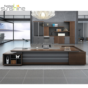 Bureau de direction moderne MFC en forme de L Bureau en contreplaqué <span class=keywords><strong>noir</strong></span> Table de directeur général Ensemble de meubles futuristes pour immeuble de bureaux - Product Image 4