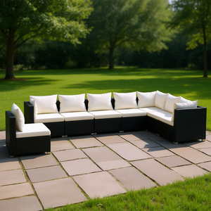 Ensemble de salon de jardin modulaire en rotin PE noir, mobilier d'extérieur pour jardin, design contemporain, capacité de 10 personnes et plus - Product Image 3