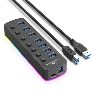 7-Interface Splitter USB 3.0 Dock Colorful Breathing Light Computer Camera Hub Switch Group Control Brush