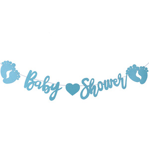 Bannière de fête prénatale DAMAI, lettres bleues à paillettes, décor de pieds d'enfant, fournitures de fête intérieures pour la célébration de la fête prénatale - Product Image 3