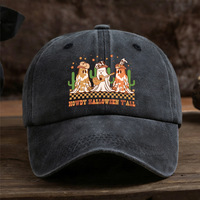 Casquette de baseball transfrontalière Halloween Ghost Band Howdy Halloween Y'all Cactus Vintage délavée 100% Polyester 6 panneaux réglable