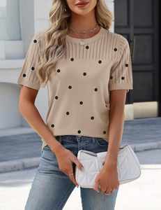 Zeagoo – Hauts pull-over à manches courtes 100 % viscose pour femme, collection Printemps-Été 2026, col rond, blouses ajourées, style habillé décontracté, lavage en machine - Product Image 4