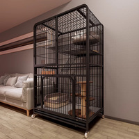 Cage pour chat avec roues, villa pour chat d'intérieur extra-large avec bac à litière, maison pour chat et enclos pour chat