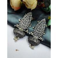 Boucles d'oreilles répliques en argent oxydé faites à la main avec pierres et perles, idéales pour les soirées, pour femmes, produit artisanal en gros