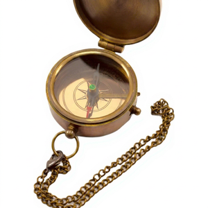 Vintage Brass Pocket <b>Compass</b> With Chain <b>Antique</b> Nautical Navigation <b>Compass</b> Maritime Decorative Collectible Gift - Product Image 1
