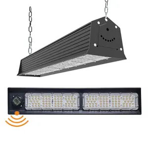 CE 130lm/W lampu LED Linear High Bay, lampu terowongan LED tahan air 50W 100W 150W 200W dengan Sensor gerak IP65