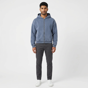 Sweat à capuche personnalisé à double fermeture éclair 500gsm délavé à l'acide Boxy Sweats à capuche zippés vintage surdimensionnés et lourds - Product Image 1
