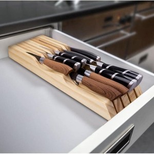 Porte-couteaux en bois 9 pièces, support de rangement pour tiroir de cuisine, organisateur de couteaux en bois massif, couleur naturelle - Product Image 1