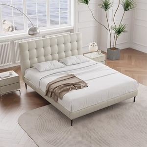 สไตล์ครีม เรียบง่าย หุ้มหนังแท้ทั้งตัว โครงไม้เนื้อแข็งสไตล์มินิมอลอิตาลี เตียงคู่ขนาด 1.8 ม. ระดับไฮเอนด์ ปรับแต่งได้ - Product Image 2