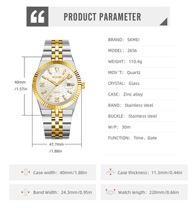 Montre à quartz SKMEI <span class=keywords><strong>de</strong></span> luxe avec date automatique et jour <span class=keywords><strong>de</strong></span> <span class=keywords><strong>la</strong></span> semaine, bracelet en acier inoxydable personnalisé, cadran <span class=keywords><strong>de</strong></span> 40 mm, mode Reloj Para Hombre - Product Image 6