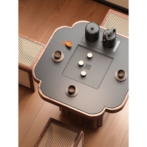 Modern Four Leaf Clover Solid Wood Tea <b>Table</b> 68x68 Cm Movable Living Room <b>Coffee</b> <b>Table</b> For <b>Small</b> Apartment Balcony Use - Product Image 3