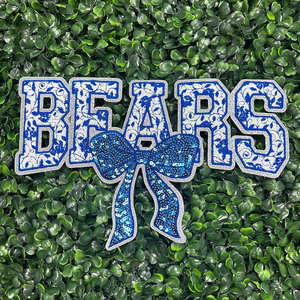 Tùy Chỉnh Thêu Các Bản Vá Lỗi Sắt Trên Long Lanh Bow Gấu Màu Xanh Chenille <span class=keywords><strong>Sequin</strong></span> Các Bản Vá Lỗi Cho Quần Áo - Product Image 1