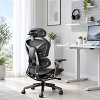 Chaise de bureau ergonomique de luxe pivotante noire réglable en maille intégrale pour ordinateur, mobilier de bureau