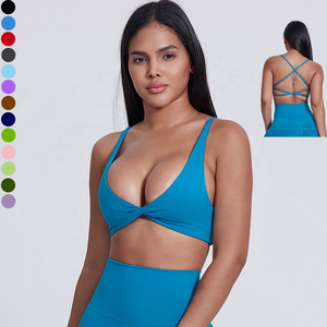 Vêtements de sport Nouveau col en V Twist Front <span class=keywords><strong>Design</strong></span> Yoga Tops Gym Workout Bra Femmes Yoga Sports Bras - Product Image 1