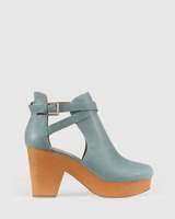 Bottines à plateforme haute en cuir véritable pour femmes, sandales compensées à bout rond avec fermeture à boucle