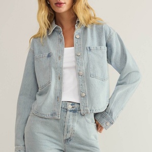 Veste en jean à bas prix, vente en gros, style streetwear hip-hop, 100% coton, délavée à l'acide, courte, pour femme - Product Image 1
