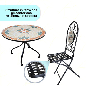 Conjunto de Muebles de Jardín Ischia, Mesa de Centro y 2 Sillas con Estructura de Hierro y Tablero de Hormigón Decorado para Bares, Terrazas y Jardines - Product Image 3
