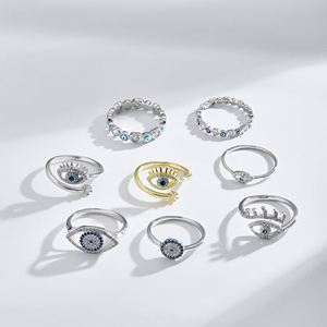 Bague Dylam minimaliste en argent sterling 925 plaqué rhodium, ajustable, délicate, avec motif œil bleu, pour femme et adolescente - Product Image 2