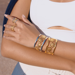 Juego de Joyería Bohemia J&D Daisy Openwork, Brazalete y Anillo Florales Chapados en Oro de 18K, Colección Coordinada para Vacaciones de Verano - Product Image 3
