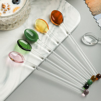 Cuillère en verre exquise, bâtonnet mélangeur en verre coloré en forme de cœur, cuillère à long manche mignonne pour café