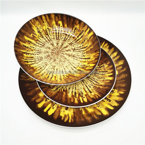 Set d'assiettes en céramique à motif d'impression de tampon de 2 couleurs/18pcs ensembles de vaisselle en porcelaine avec <span class=keywords><strong>ciel</strong></span> étoilé jaune scintillant - Product Image 6