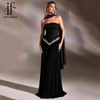 Robe de soirée personnalisée de luxe ornée de perles noires, robe longue élégante sans bretelles pour femmes, robe de soirée de mariage, robe de cérémonie